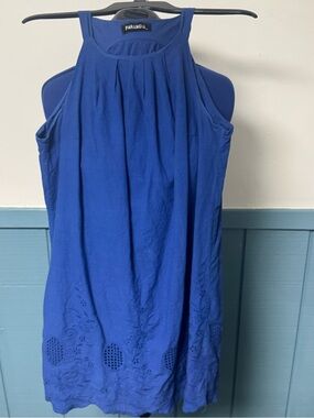 Paran Royal Blue Sleeveless Halter Camisole Dress